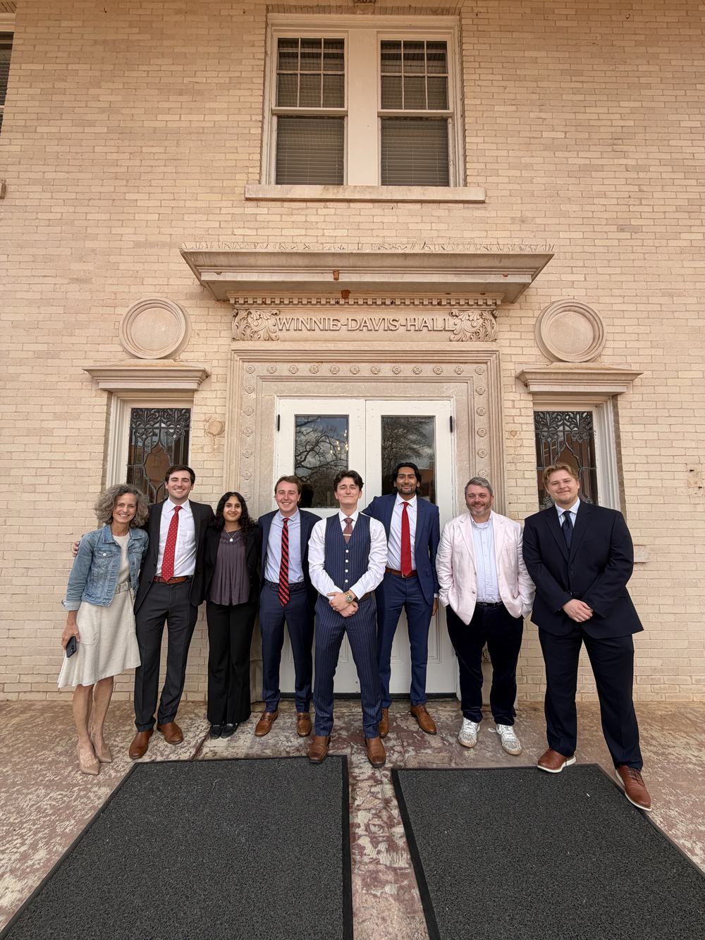 Gleb Alikhver (center) with his team outside Winnie Davis Hall at UGA, alongside the Assistant Dean of the School of Medicine and the Director of Technology at the Carl Vinson Institute of Government